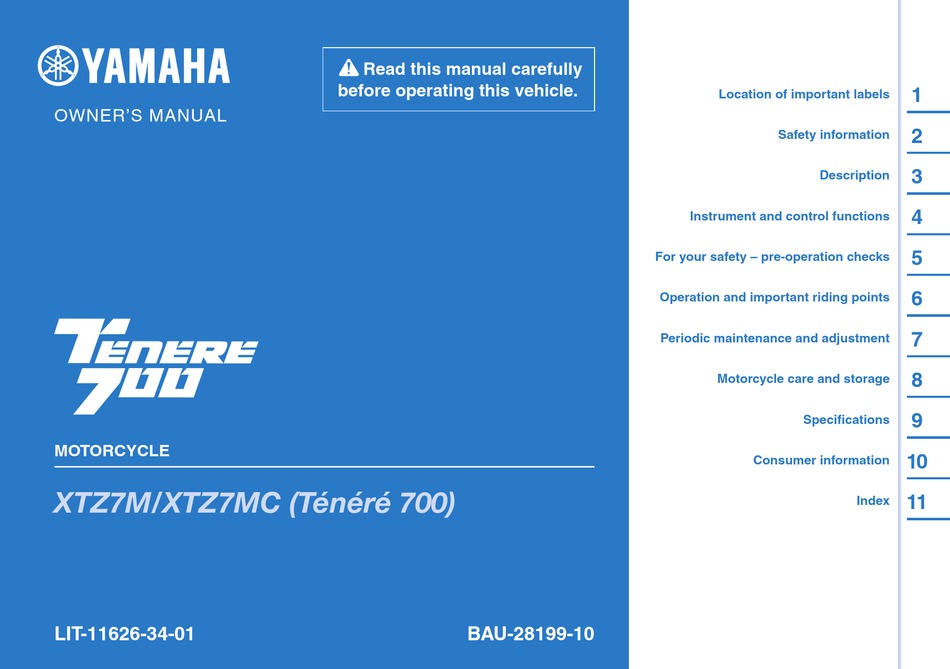 YAMAHA TENERE 700 OWNER'S MANUAL Pdf Download ManualsLib YAMAHA TENERE 700 OWNER'S MANUAL Pdf Download ManualsLib
