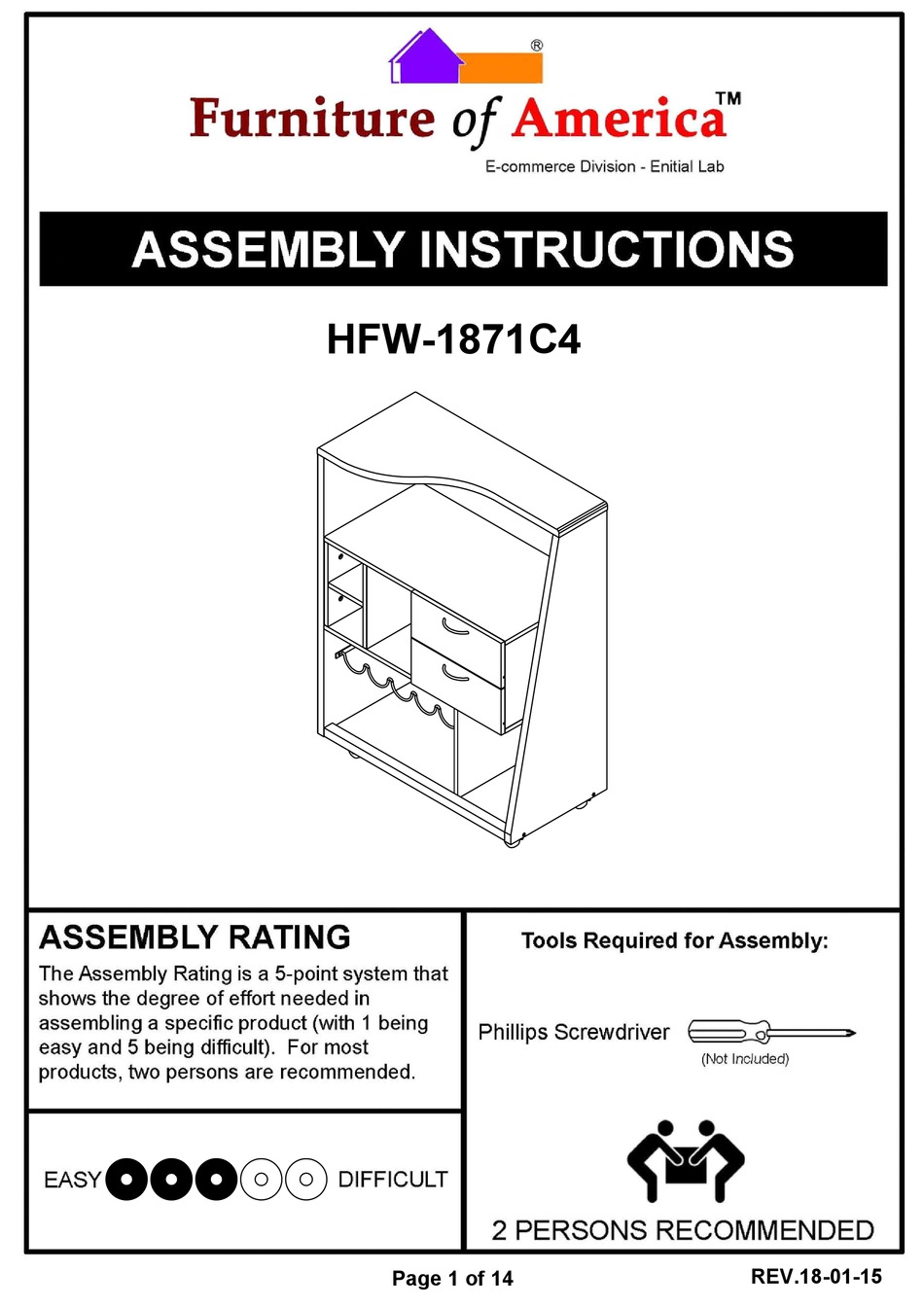 ENITIAL LAB FURNITURE OF AMERICA HFW1871C4 ASSEMBLY INSTRUCTIONS