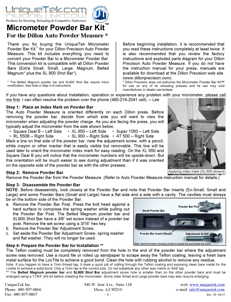 UNIQUETEK MICROMETER POWDER BAR KIT MANUAL Pdf Download ManualsLib