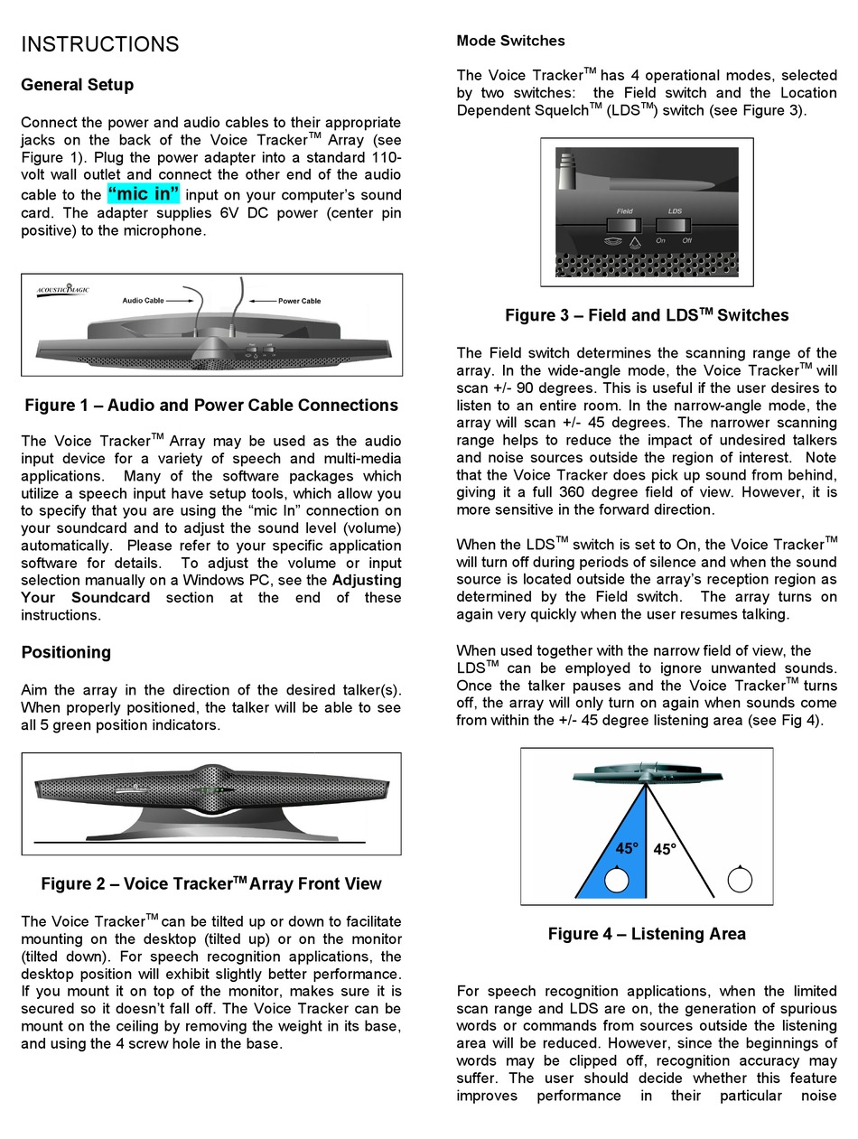 ACOUSTIC MAGIC VOICE TRACKER I INSTRUCTIONS Pdf Download ManualsLib