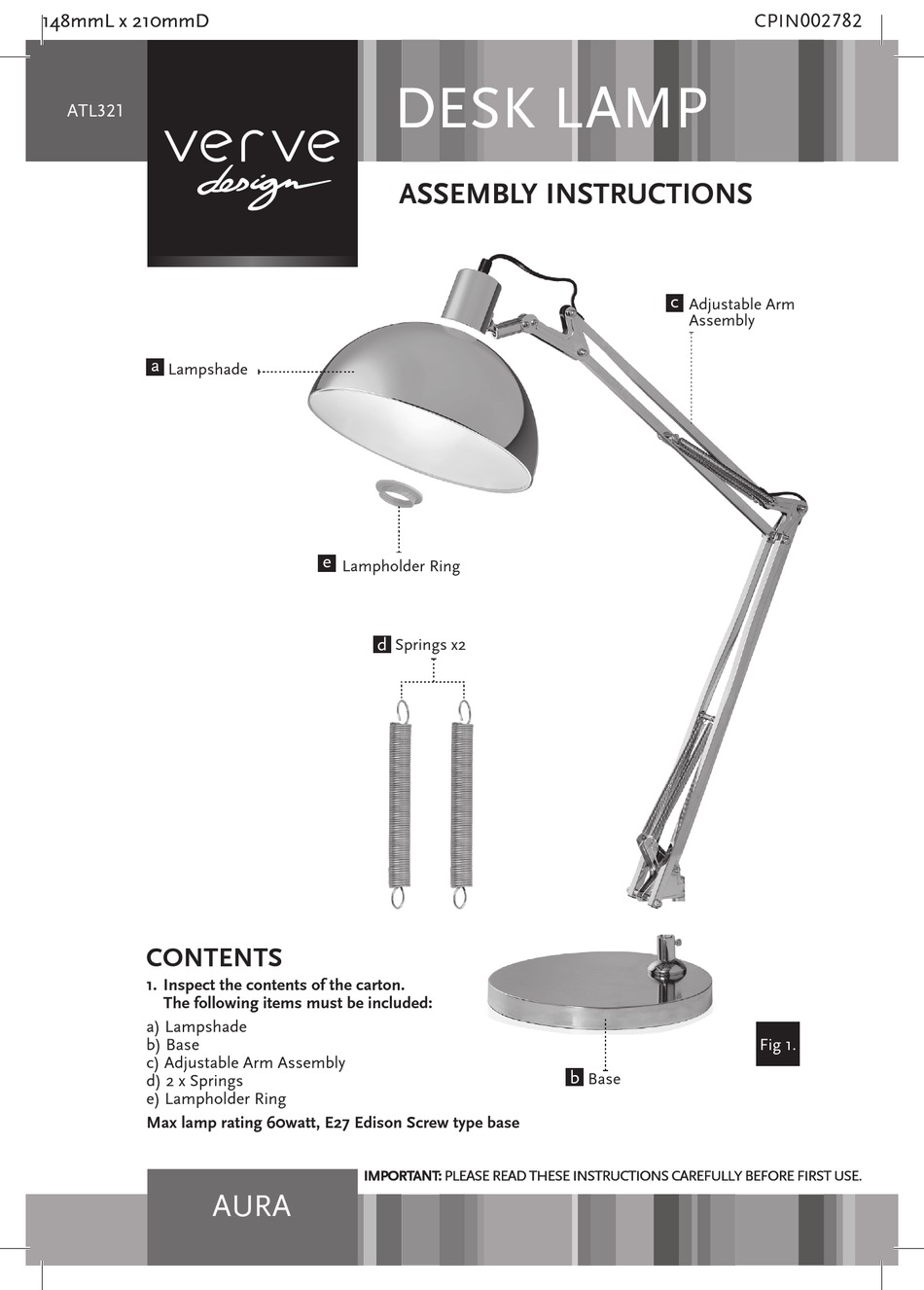 VERVE DESIGN AURA ATL321 ASSEMBLY INSTRUCTIONS Pdf Download ManualsLib
