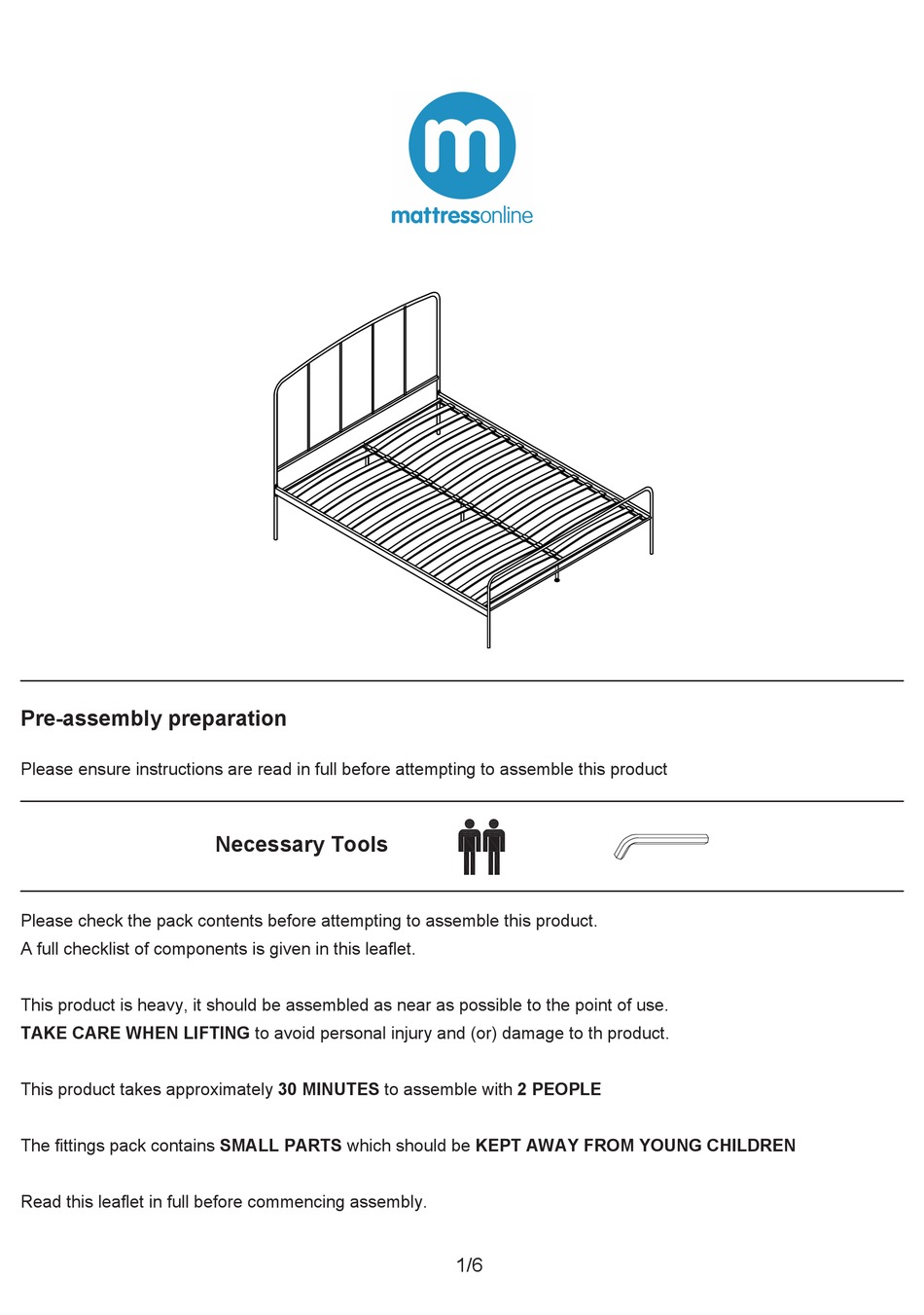 MATTRESSONLINE HOVE METAL BED FRAME MANUAL Pdf Download | ManualsLib