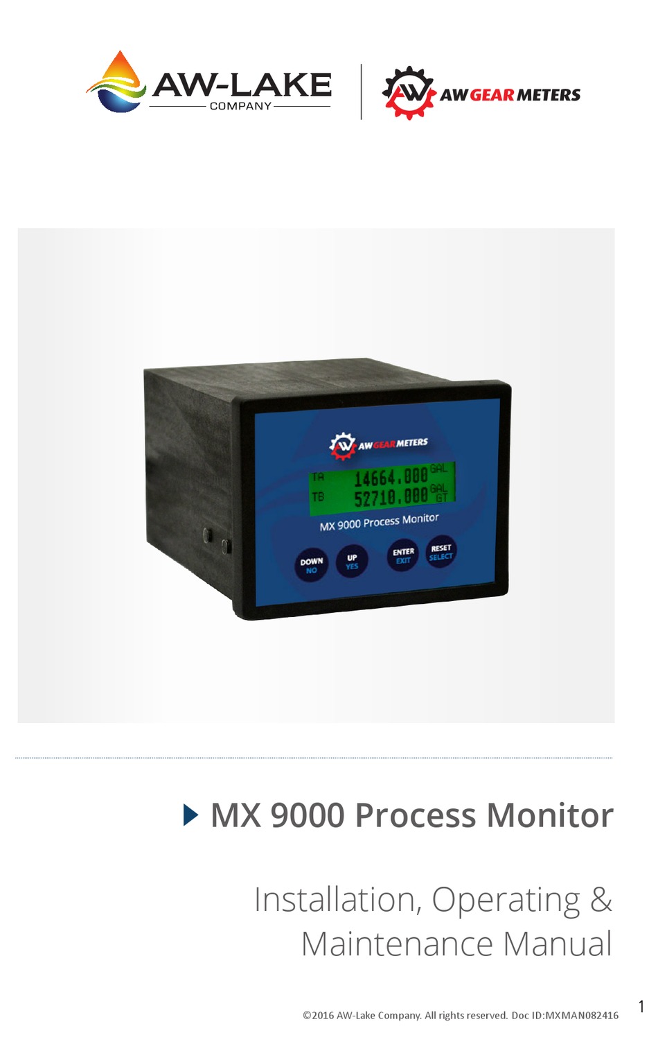 AW-LAKE AW GEAR METERS MX 9000 INSTALLATION OPERATING & MAINTENANCE ...