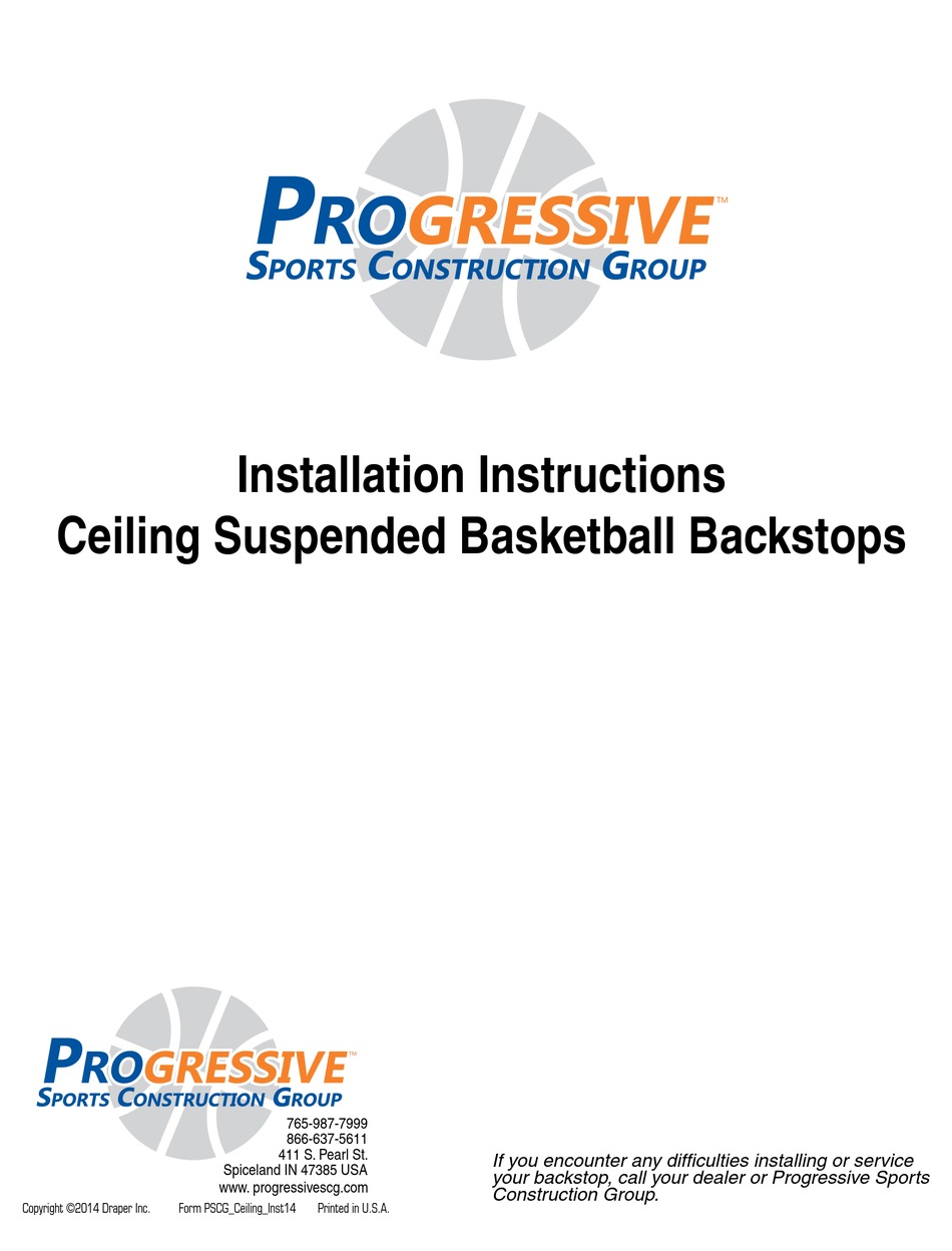 SPORTS CONSTRUCTION PROGRESSIVE 503285 INSTALLATION INSTRUCTIONS MANUAL