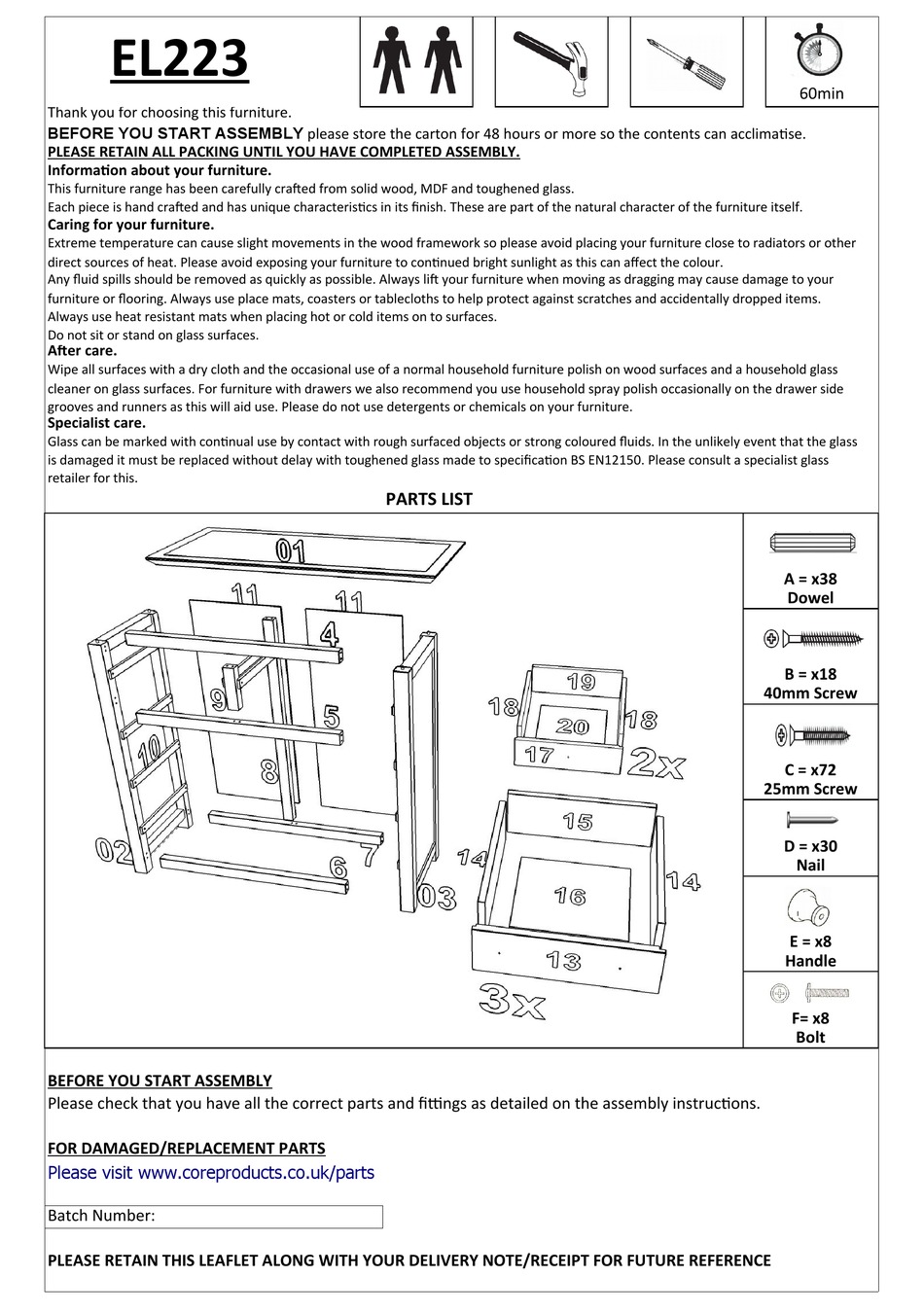 CORE PRODUCTS ELGIN EL223 ASSEMBLY INSTRUCTIONS Pdf Download ManualsLib