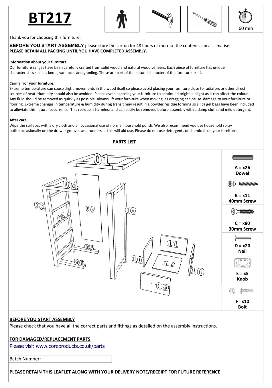 CORE PRODUCTS BOSTON BT217 ASSEMBLY INSTRUCTIONS Pdf Download ManualsLib