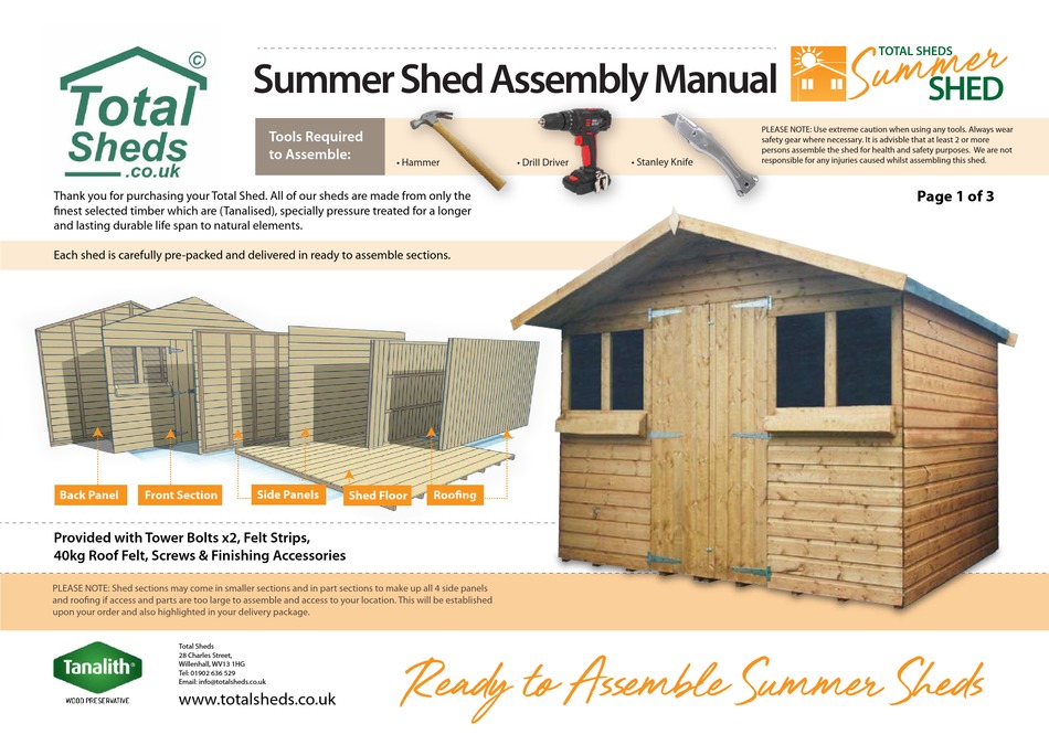 TOTAL SHEDS SUMMER SHED ASSEMBLY MANUAL Pdf Download ManualsLib