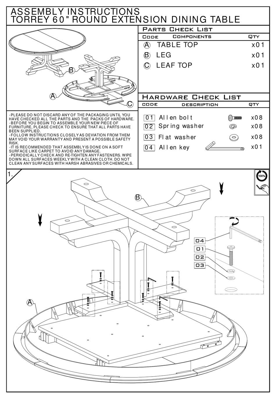 ESSENTIALS FOR LIVING TORREY 60'' ROUND EXTENSION DINING TABLE 6128.NG