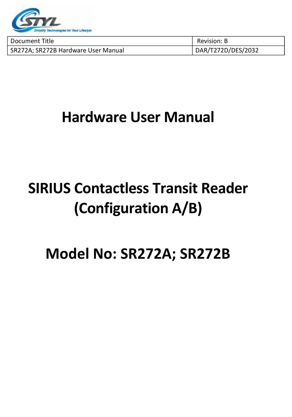 STYL SR272B HARDWARE USER MANUAL Pdf Download ManualsLib