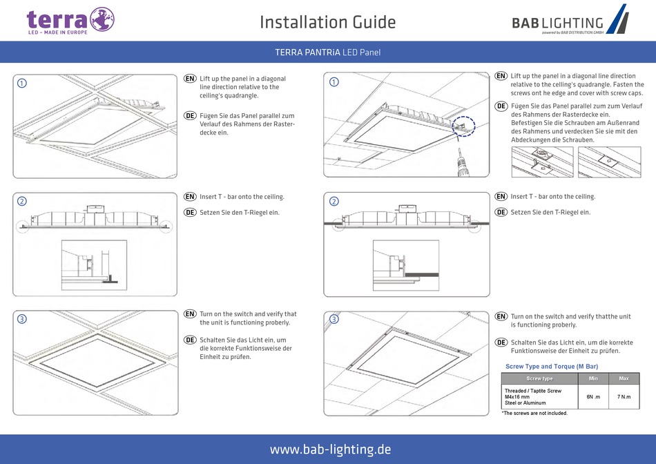 BAB LIGHTING TERRA PANTRIA INSTALLATION MANUAL Pdf Download | ManualsLib