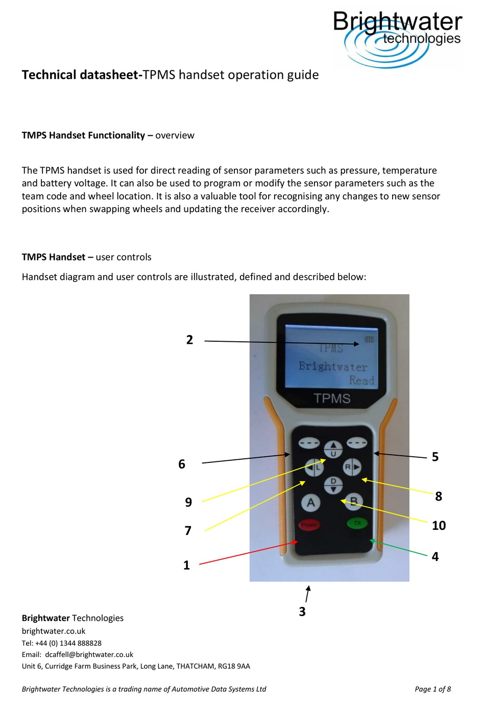BRIGHTWATER TECHNOLOGIES TPMS OPERATION MANUAL Pdf Download ManualsLib