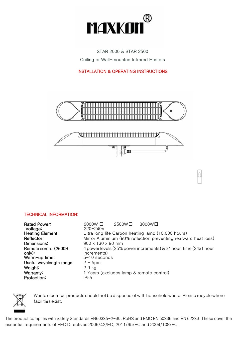 MAXKON STAR 2000 INSTALLATION & OPERATING INSTRUCTIONS MANUAL Pdf