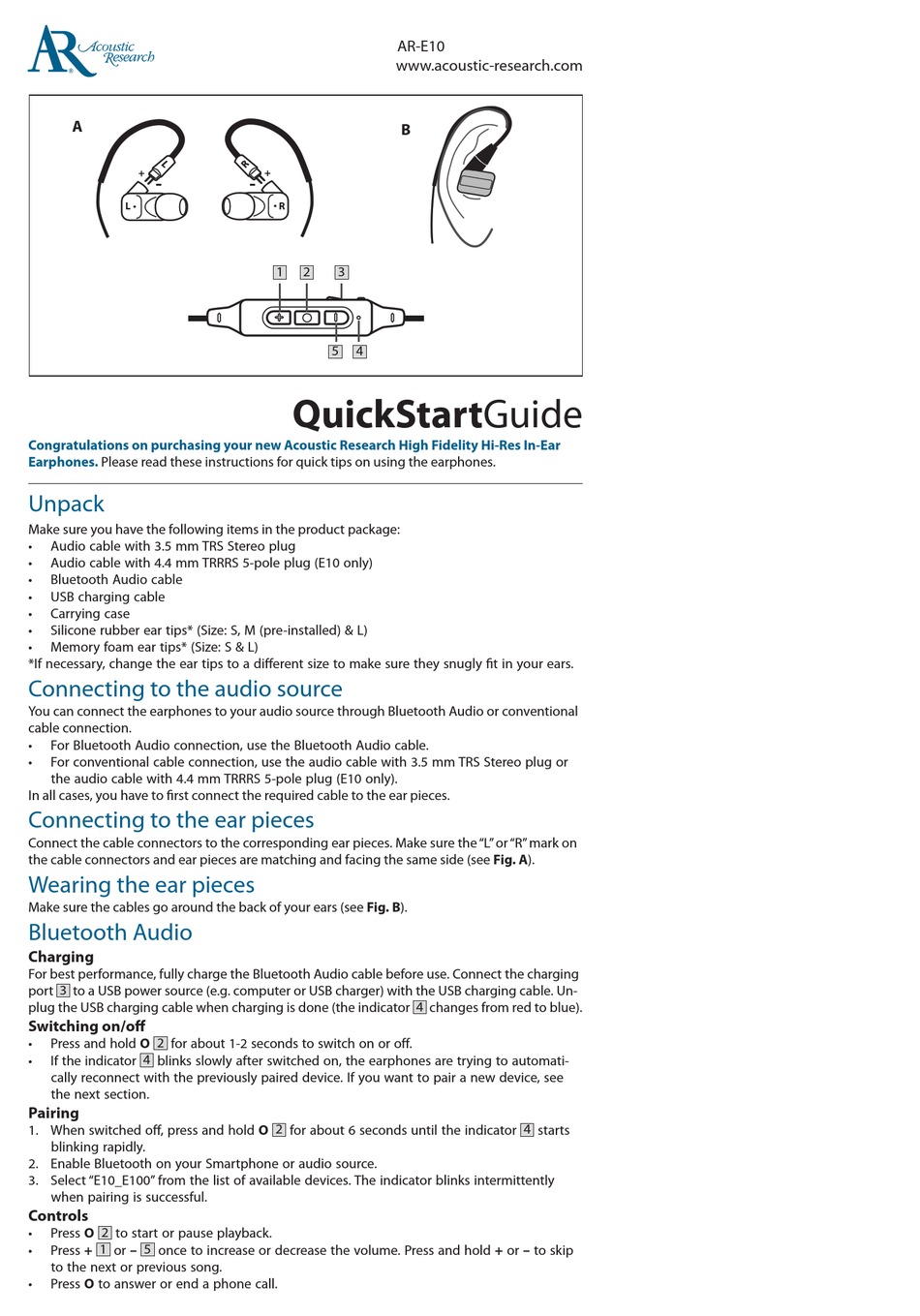 ACOUSTIC RESEARCH AR-E10 QUICK START MANUAL Pdf Download | ManualsLib