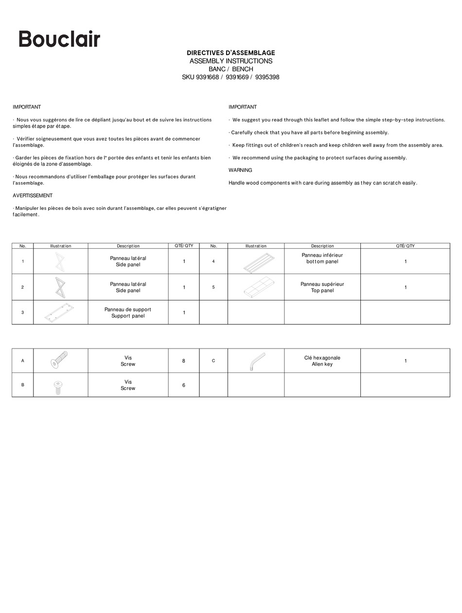 BOUCLAIR 9391668 ASSEMBLY INSTRUCTIONS Pdf Download ManualsLib