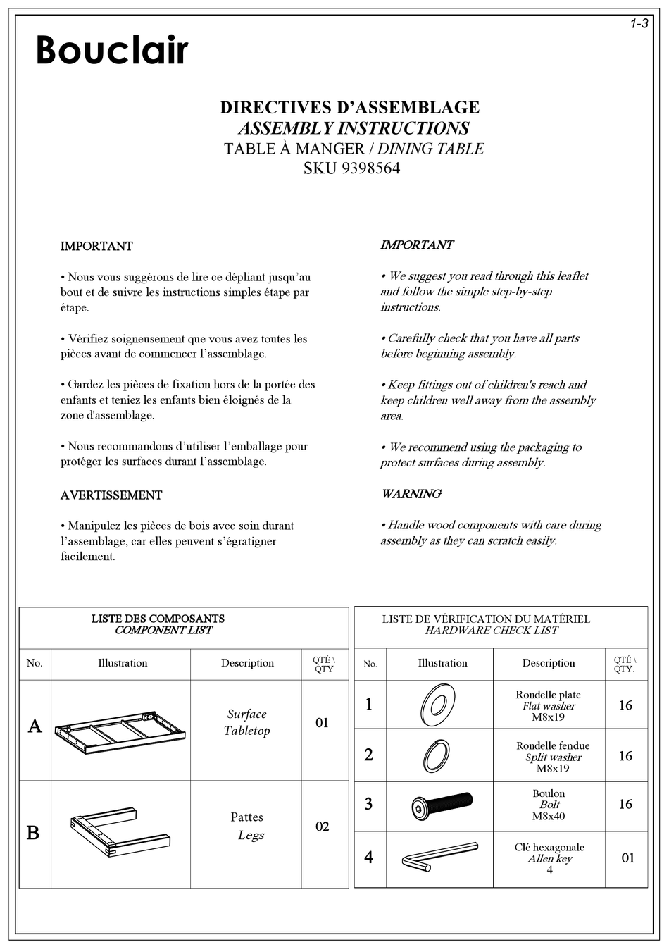 BOUCLAIR 9398564 ASSEMBLY INSTRUCTIONS Pdf Download ManualsLib