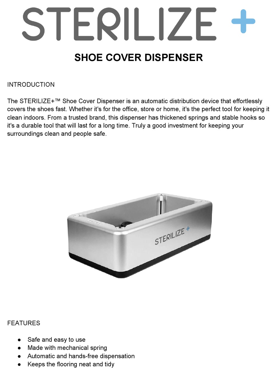 STERILIZE+ SHOE COVER DISPENSER QUICK START MANUAL Pdf Download