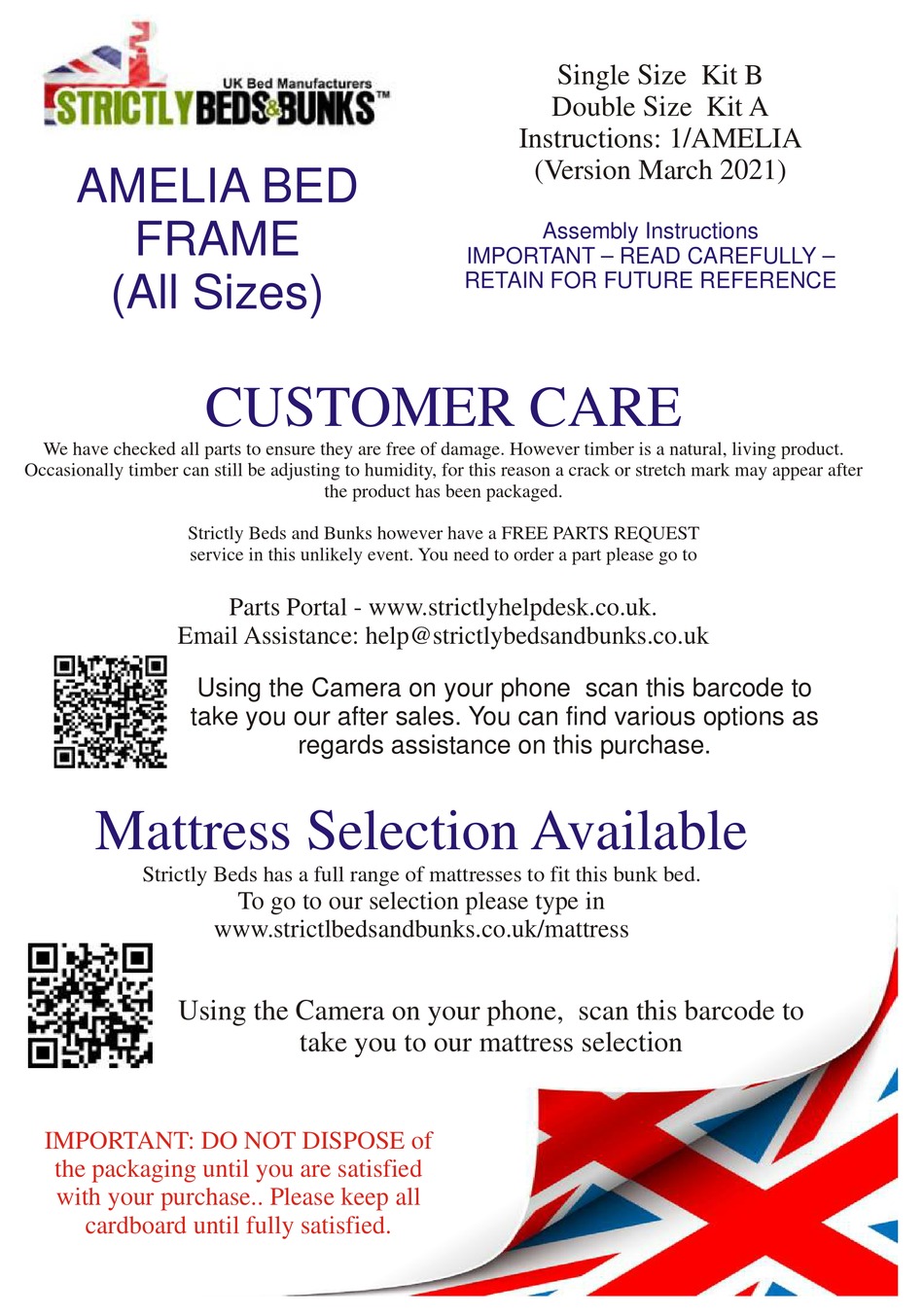 STRICTLY BEDS & BUNKS AMELIA BED FRAME ASSEMBLY INSTRUCTIONS MANUAL Pdf