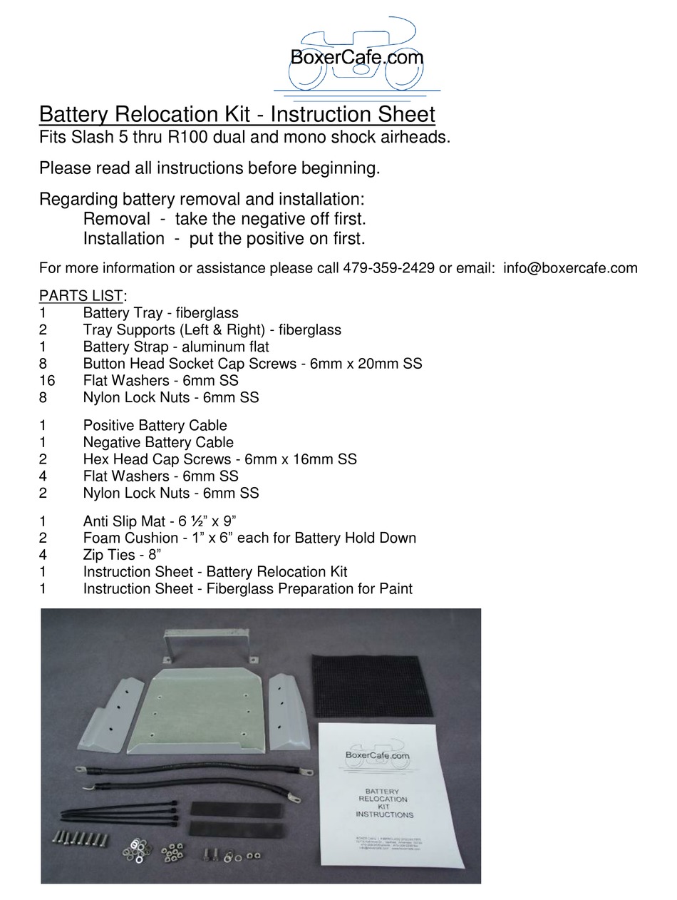 BOXERCAFE BATTERY RELOCATION KIT INSTRUCTION SHEET Pdf Download