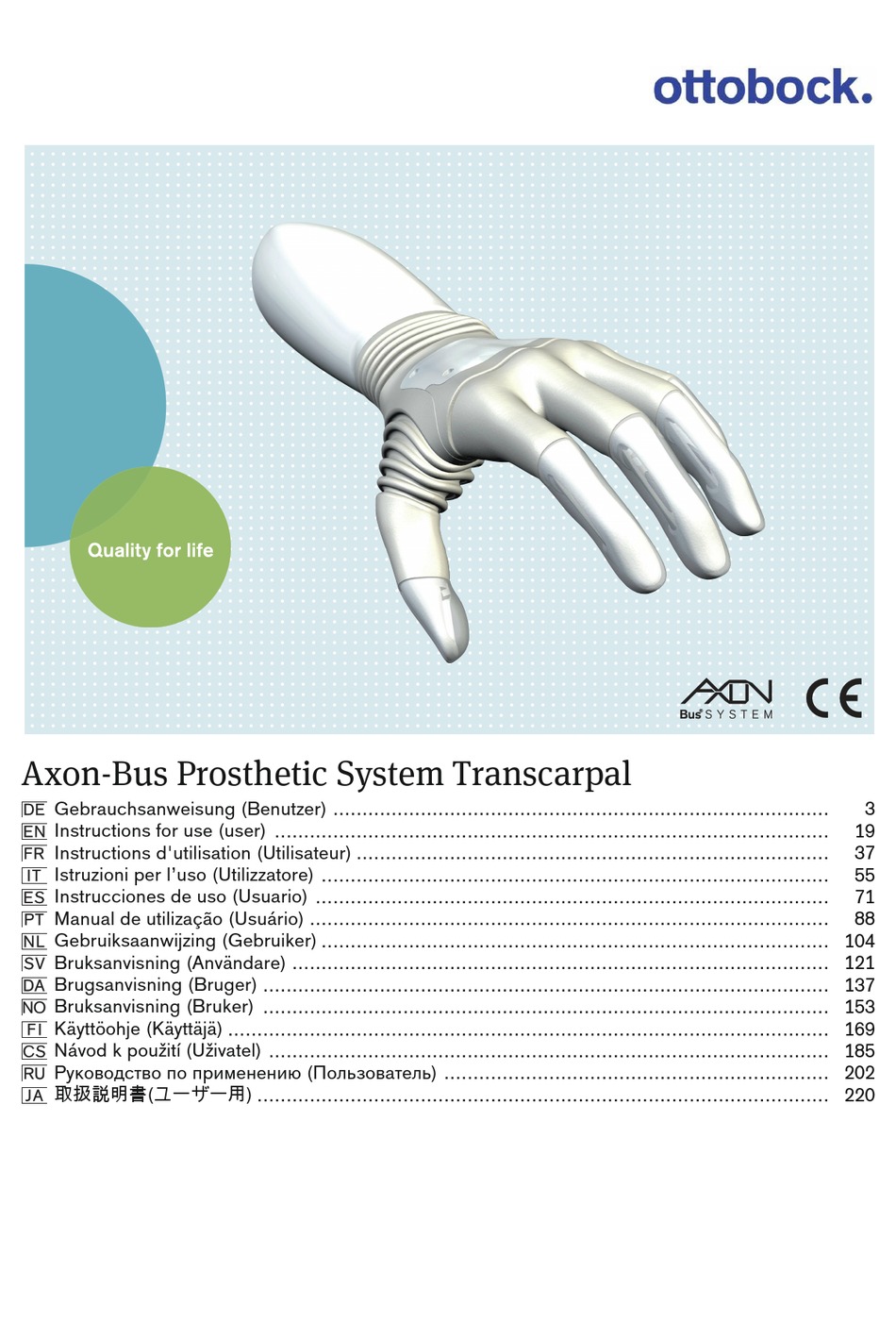 OTTO BOCK AXON-BUS PROSTHETIC SYSTEM TRANSCARPAL INSTRUCTIONS FOR USE ...