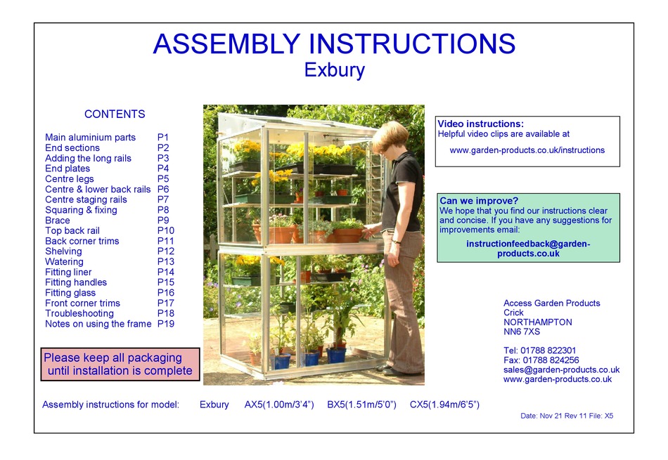 ACCESS GARDEN PRODUCTS EXBURY ASSEMBLY INSTRUCTIONS MANUAL Pdf Download