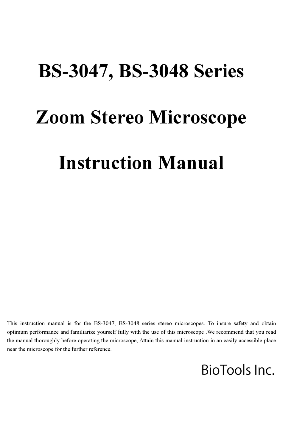 BIOTOOLS BS3047 SERIES INSTRUCTION MANUAL Pdf Download ManualsLib