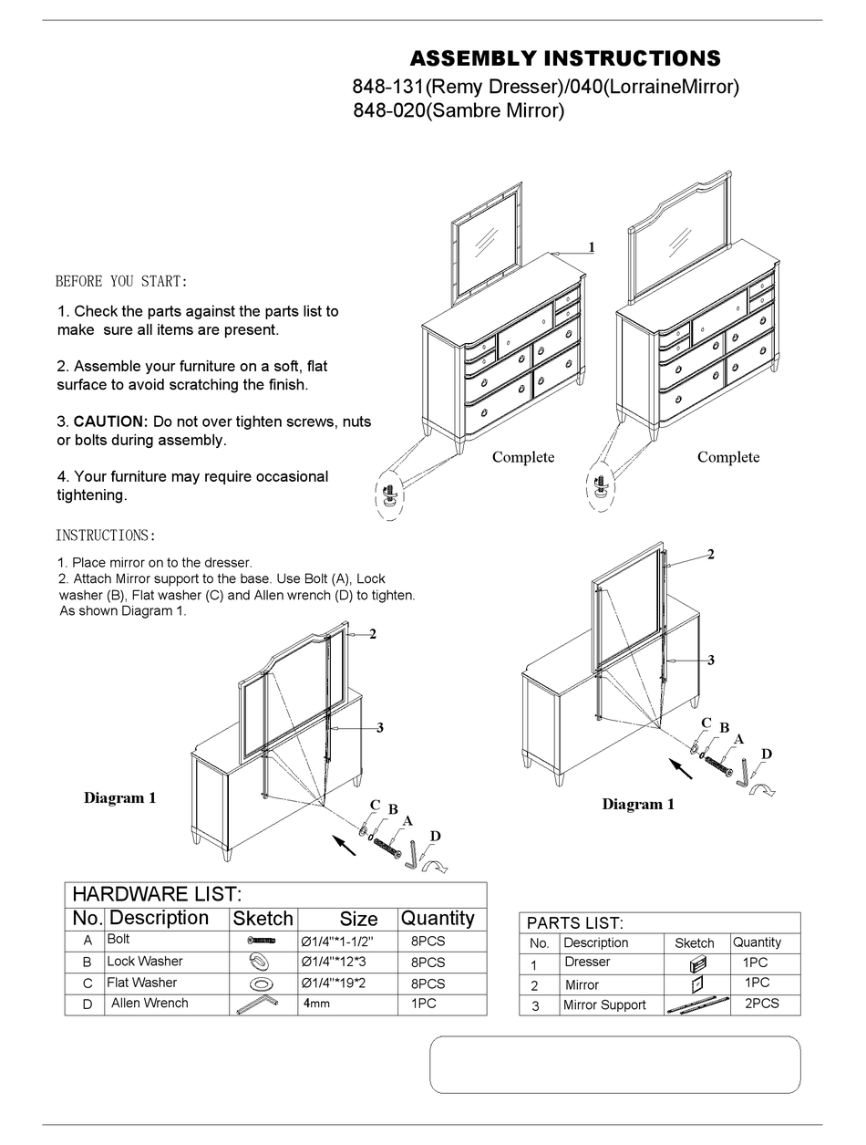 AMERICAN DREW 848131 ASSEMBLY INSTRUCTIONS MANUAL Pdf Download