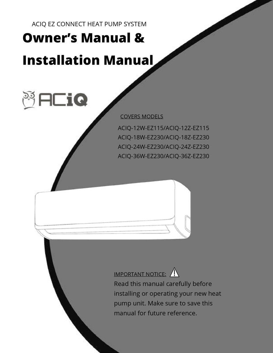ACIQ 12WEZ115 OWNER'S MANUAL & INSTALLATION MANUAL Pdf Download