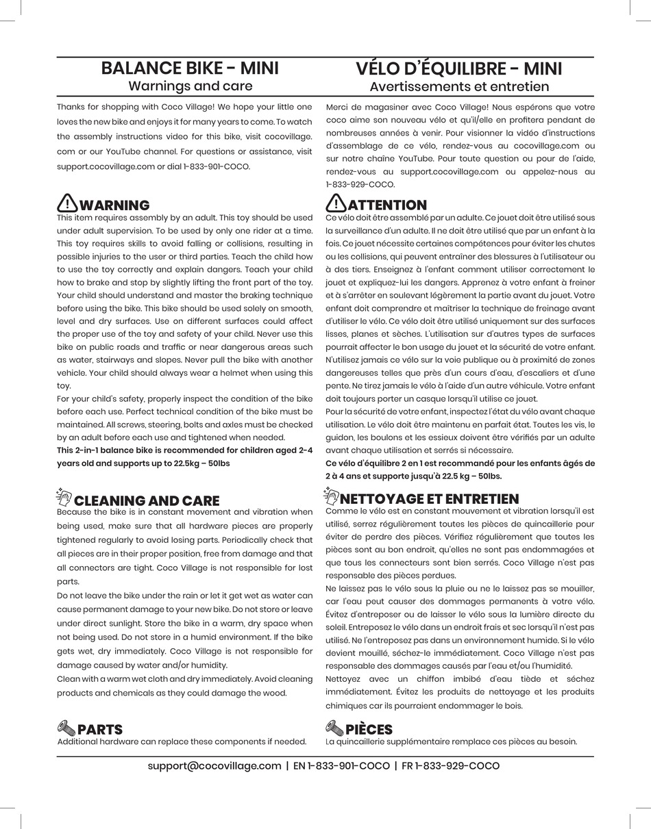 COCO VILLAGE BALANCE BIKEMINI 2212122 QUICK START MANUAL Pdf Download