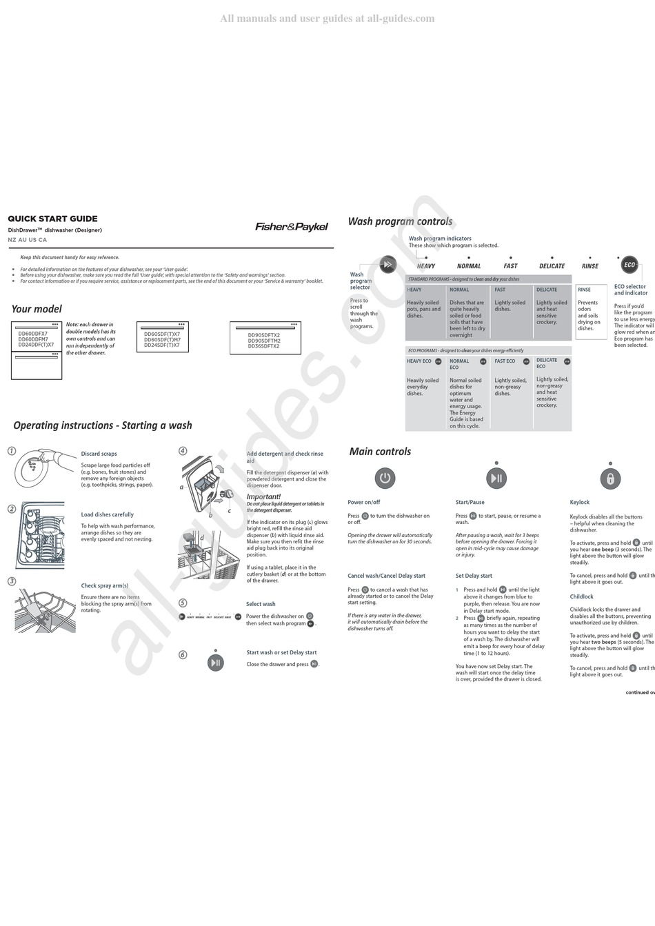 FISHER & PAYKEL DD60DDFX7 QUICK START MANUAL Pdf Download ManualsLib