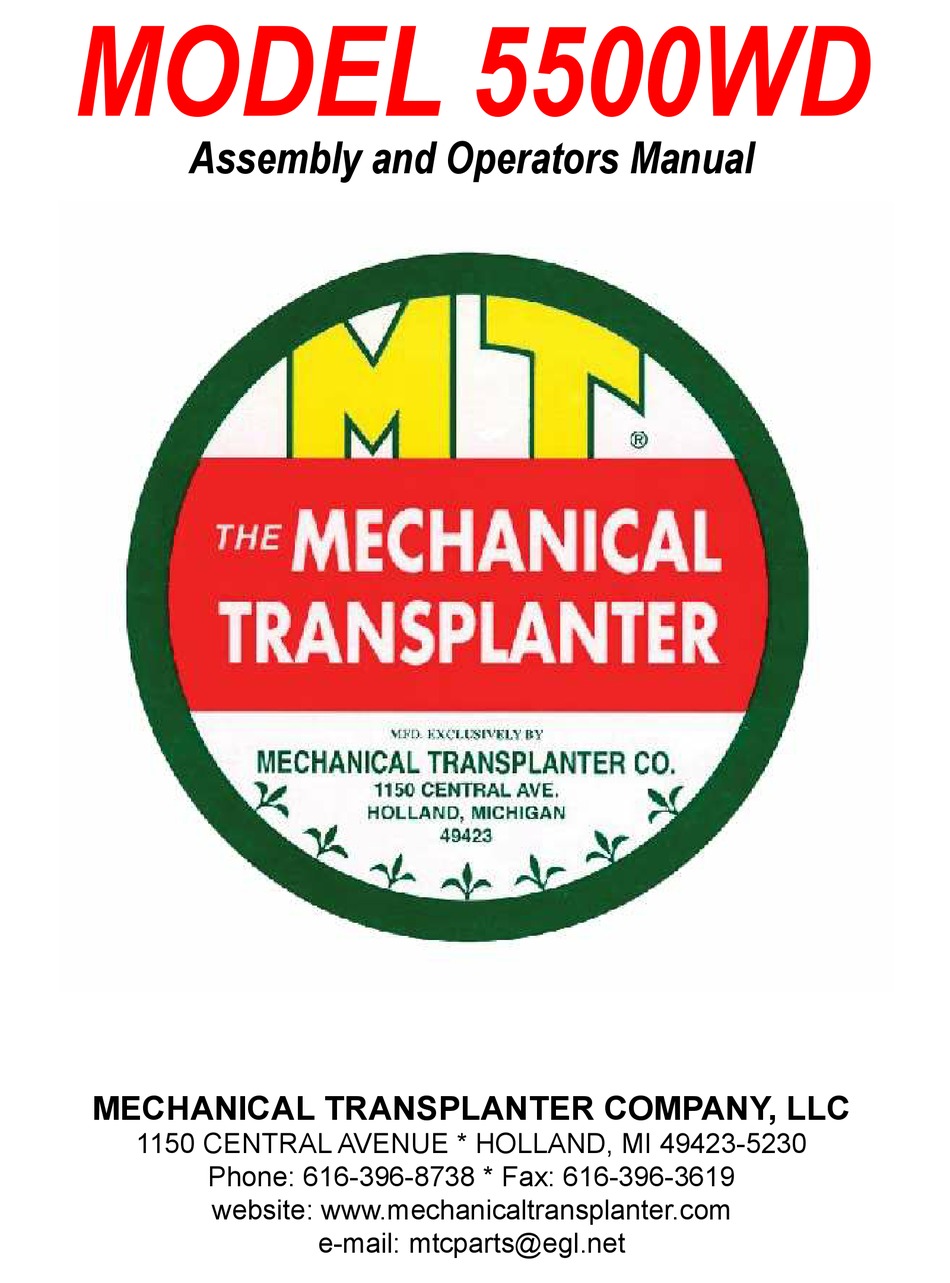 MECHANICAL TRANSPLANTER 5500WD ASSEMBLY AND OPERATORS MANUAL Pdf