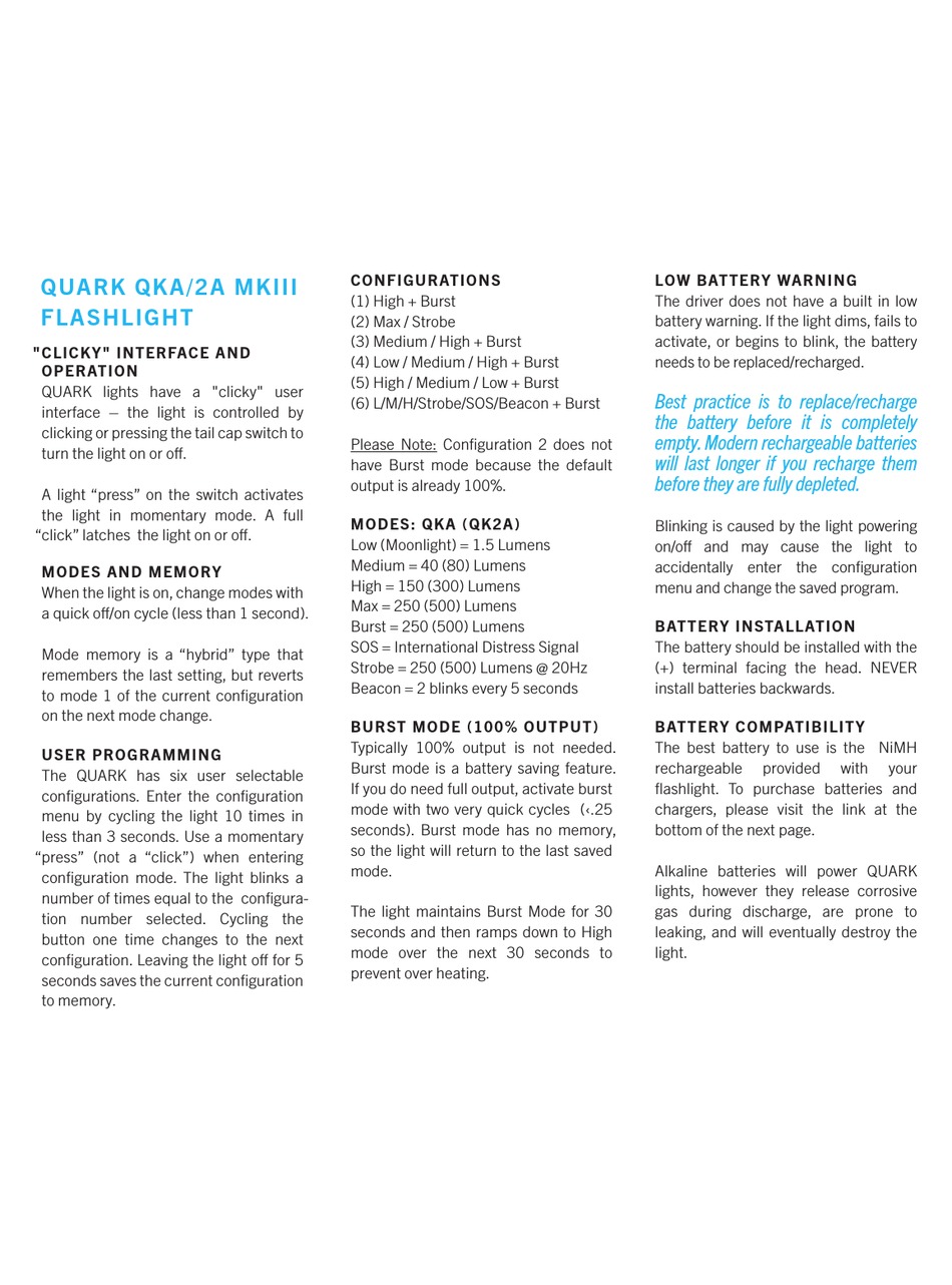 PROMETHEUS LIGHTS FOURSEVENS QUARK A SERIES QUICK START MANUAL Pdf