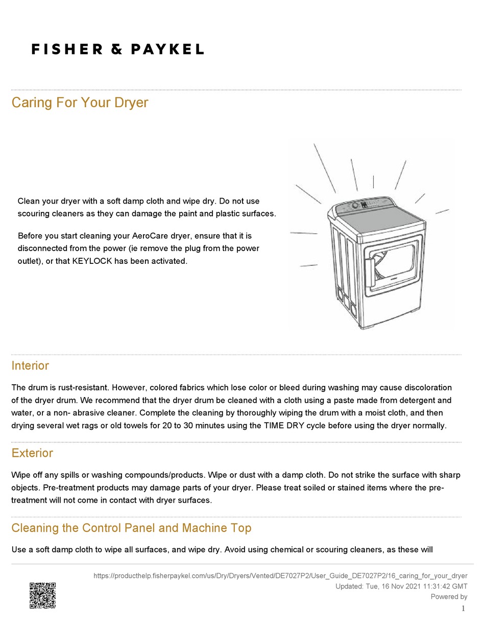 FISHER & PAYKEL DE7027P2 USE & CARE MANUAL Pdf Download ManualsLib