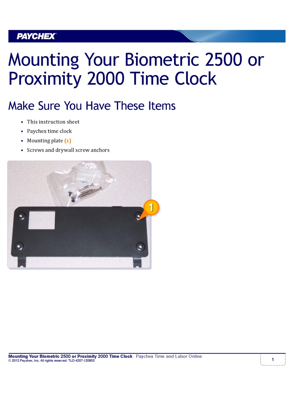 PAYCHEX BIOMETRIC 2500 MOUNTING Pdf Download ManualsLib