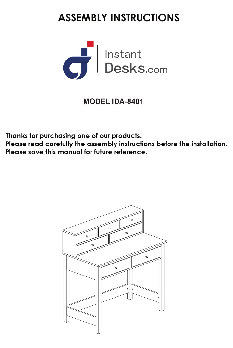 INSTANT DESKS IDA8401 ASSEMBLY INSTRUCTIONS MANUAL Pdf Download