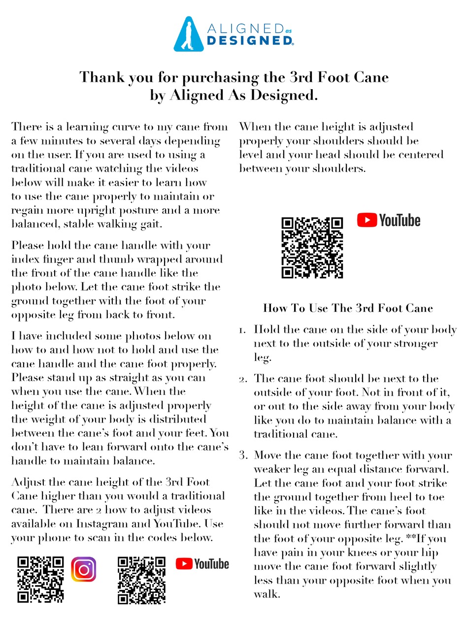 ALIGNED AS DESIGNED 3RD FOOT CANE QUICK START MANUAL Pdf Download