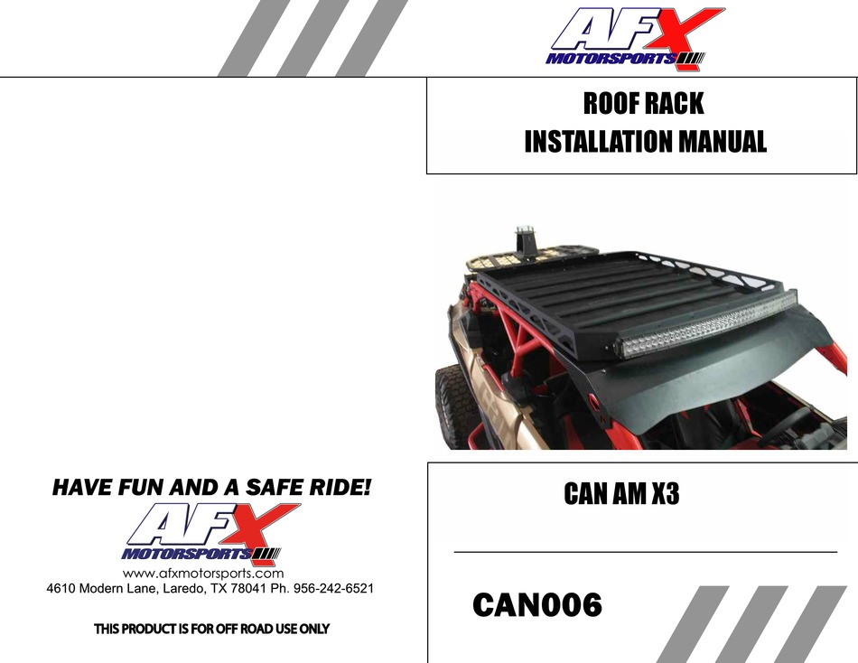 AFX MOTORSPORTS CAN AM X3 INSTALLATION MANUAL Pdf Download ManualsLib