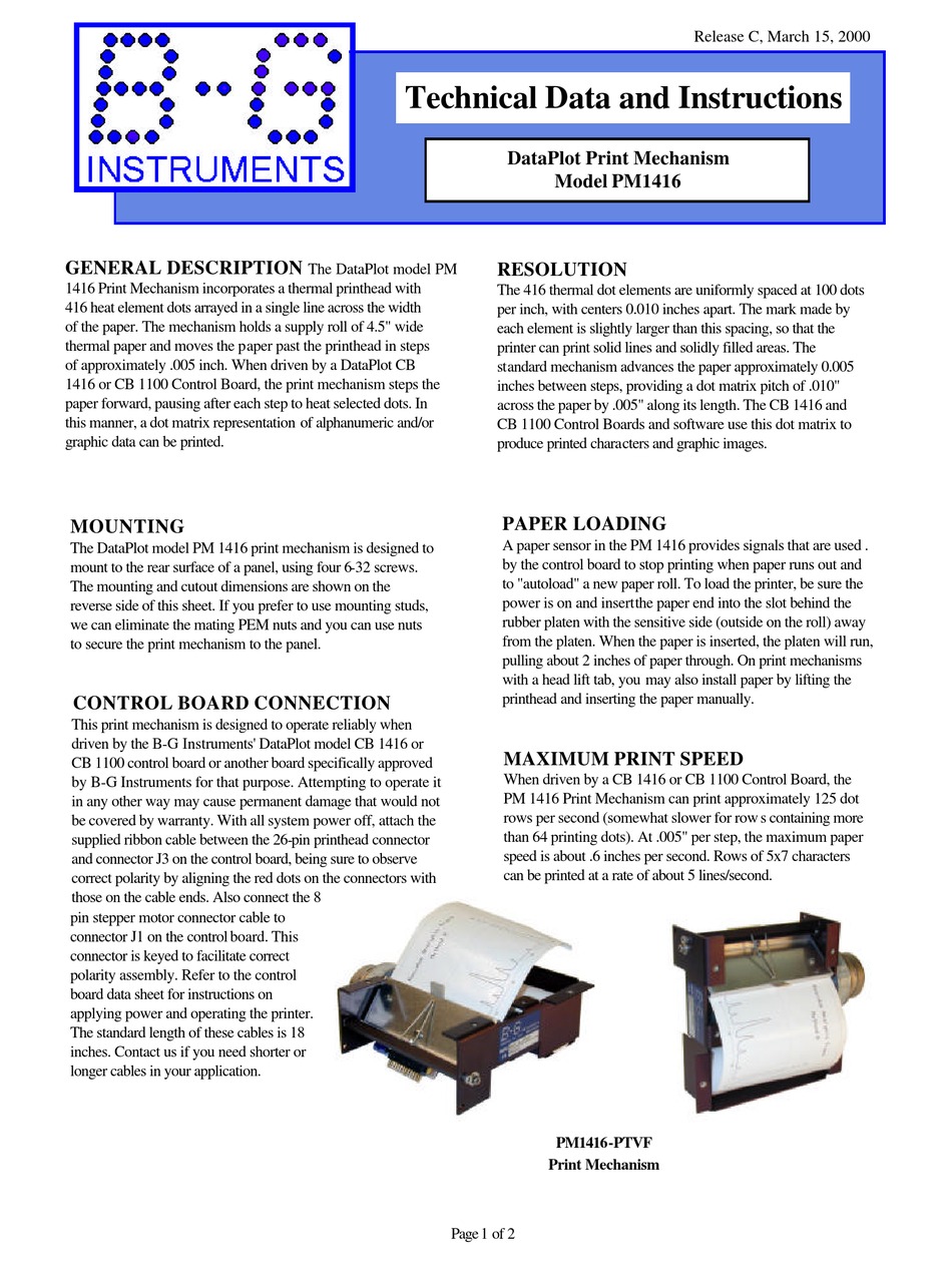 B-G INSTRUMENTS PM1416 QUICK START MANUAL Pdf Download | ManualsLib