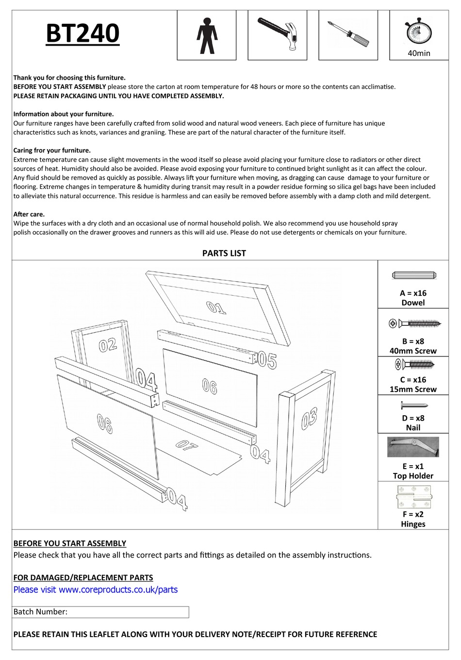 ARCHERS SLEEPCENTRE BT240 ASSEMBLY INSTRUCTIONS Pdf Download ManualsLib