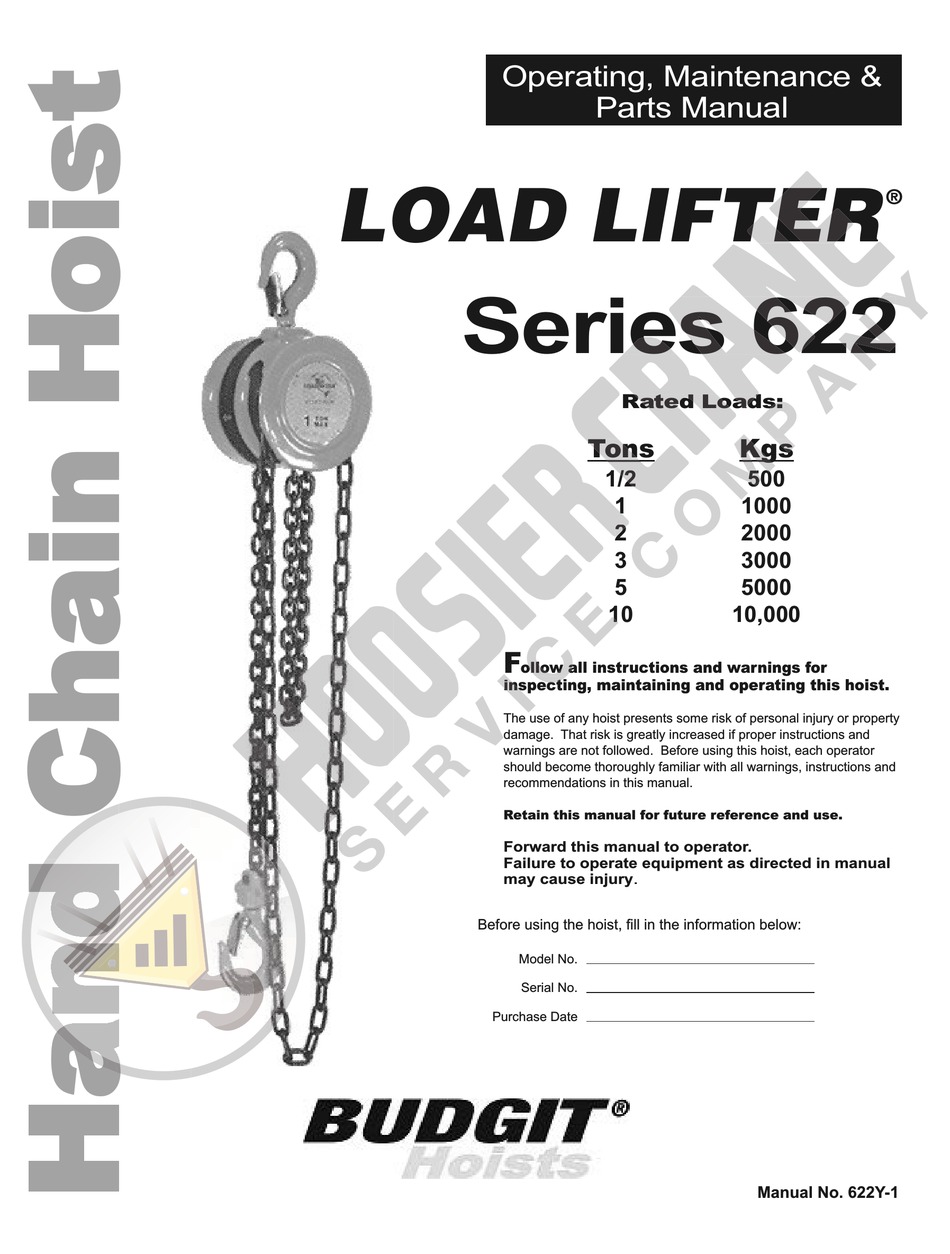 BUDGIT LOAD LIFTER 622 SERIES OPERATING, MAINTENANCE & PARTS MANUAL Pdf