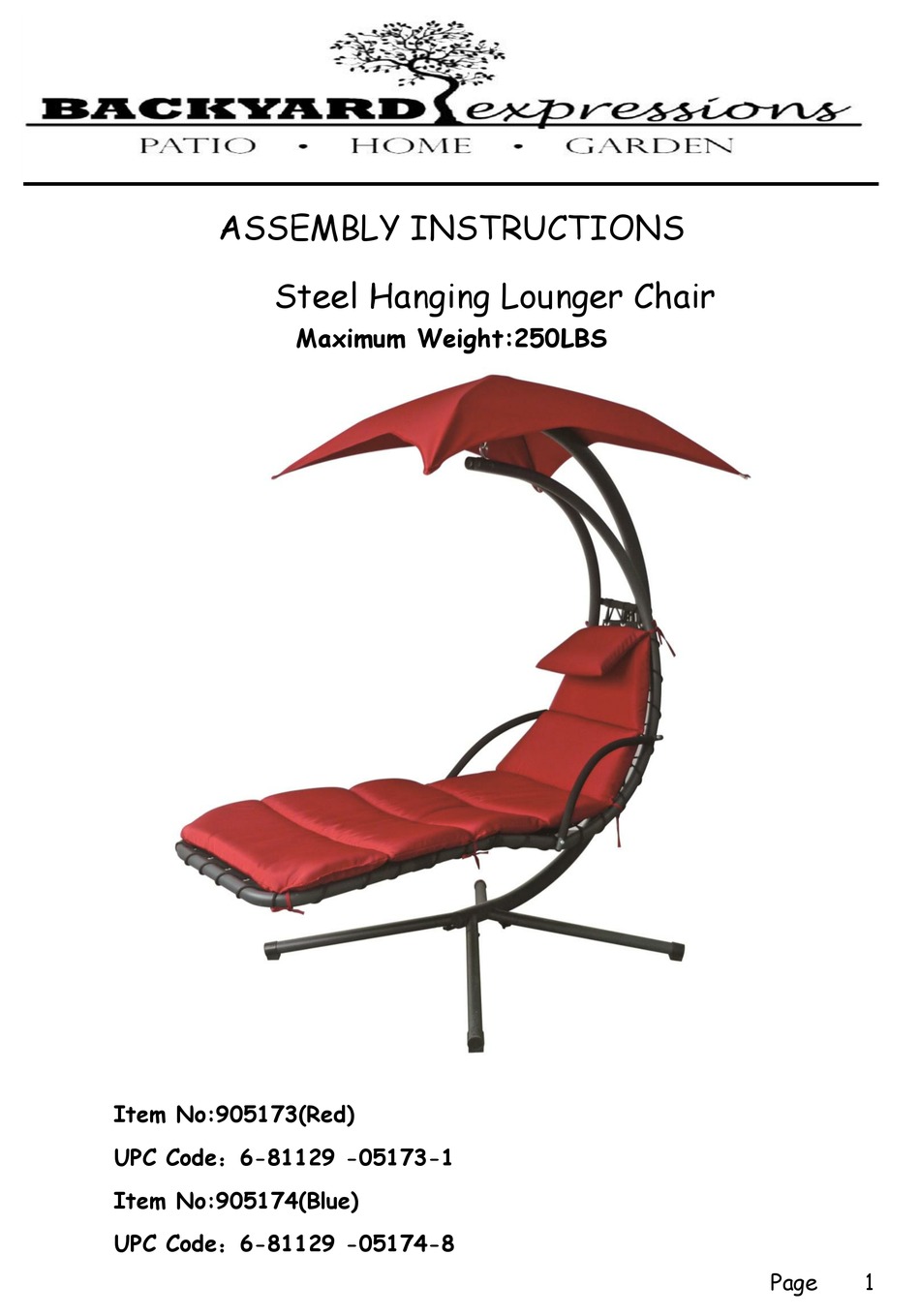 BACKYARD EXPRESSIONS 905173 ASSEMBLY INSTRUCTIONS MANUAL Pdf Download
