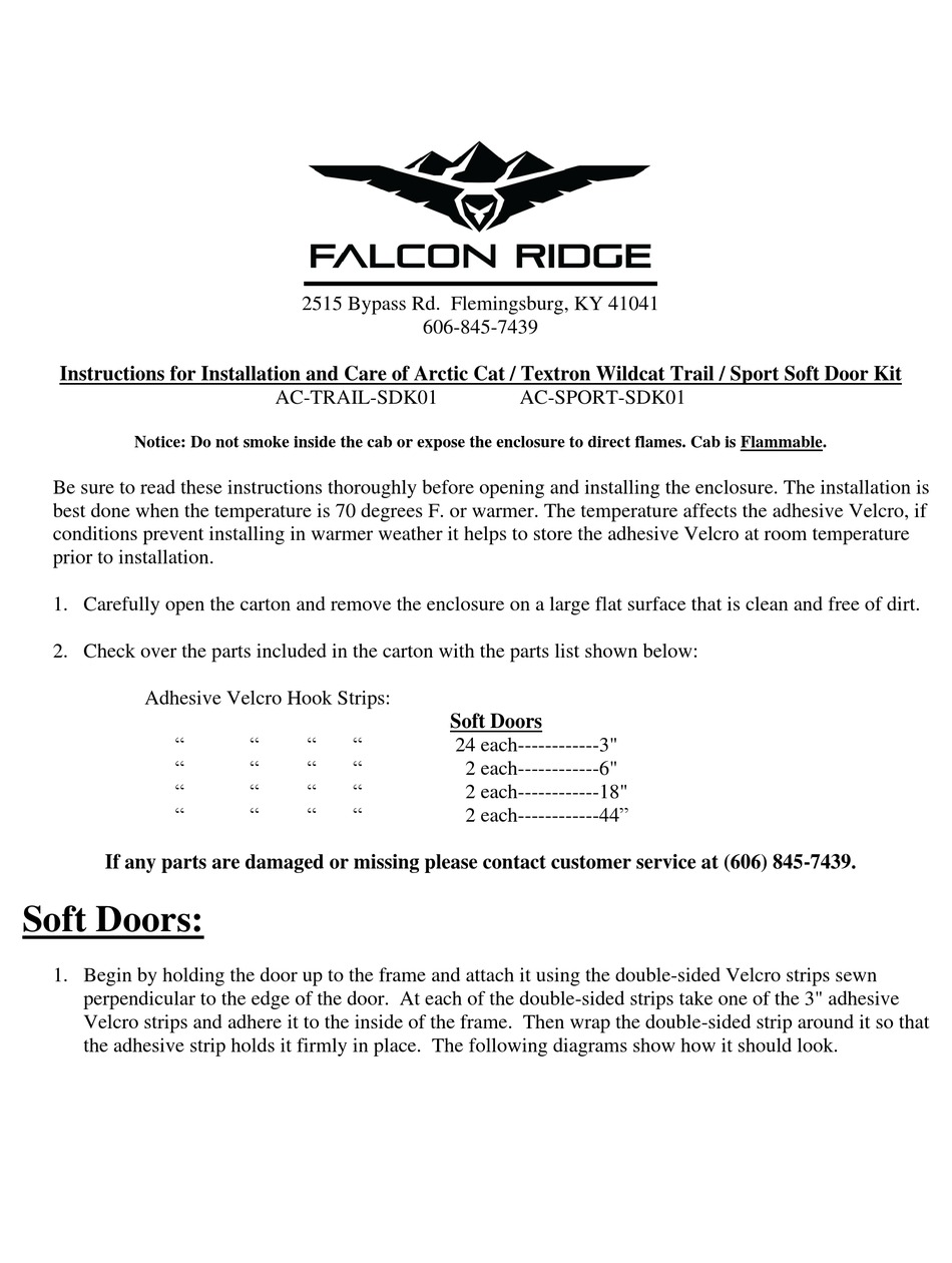 FALCON RIDGE ACTRAILSDK01 INSTRUCTIONS FOR INSTALLATION AND CARE Pdf