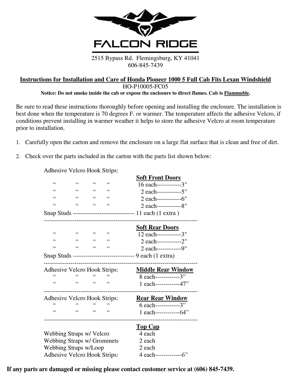 FALCON RIDGE HOP10005FC05 INSTRUCTIONS FOR INSTALLATION AND CARE Pdf Download ManualsLib