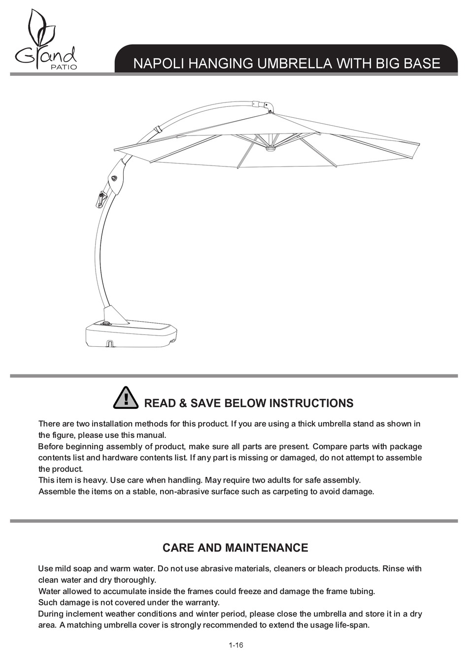 GRAND PATIO NAPOLI ASSEMBLY INSTRUCTIONS MANUAL Pdf Download ManualsLib