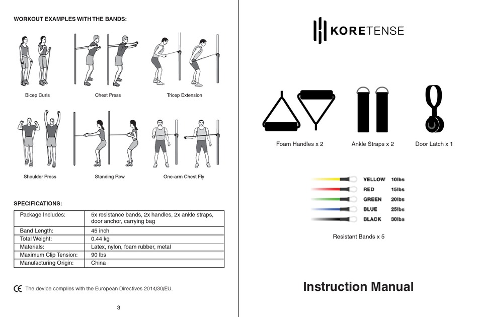KOREHEALTH KORETENSE RESISTANCE BANDS INSTRUCTION MANUAL Pdf Download
