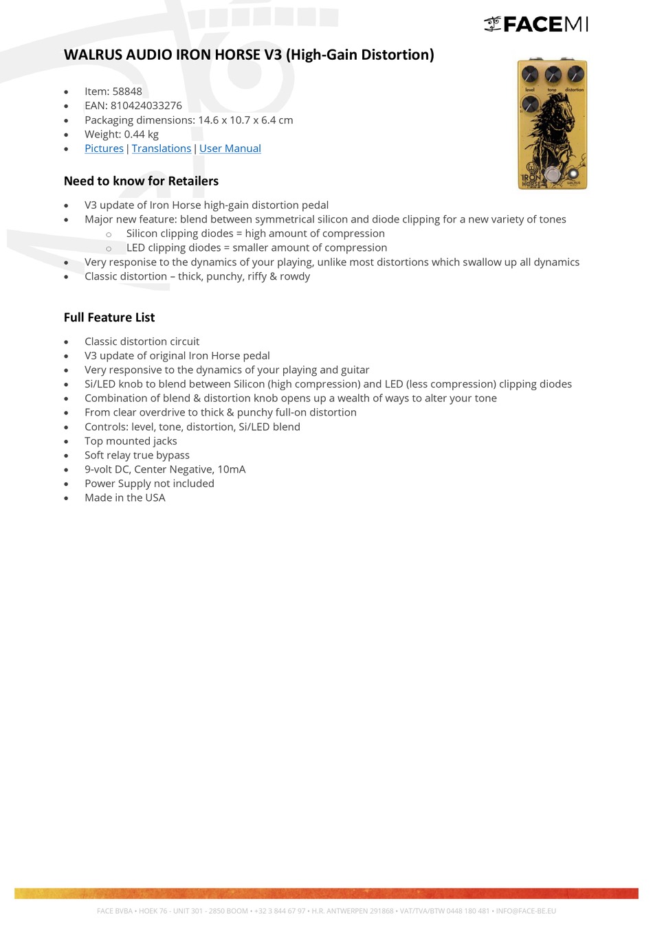 FACEMI WALRUS AUDIO IRON HORSE V3 USER MANUAL Pdf Download | ManualsLib