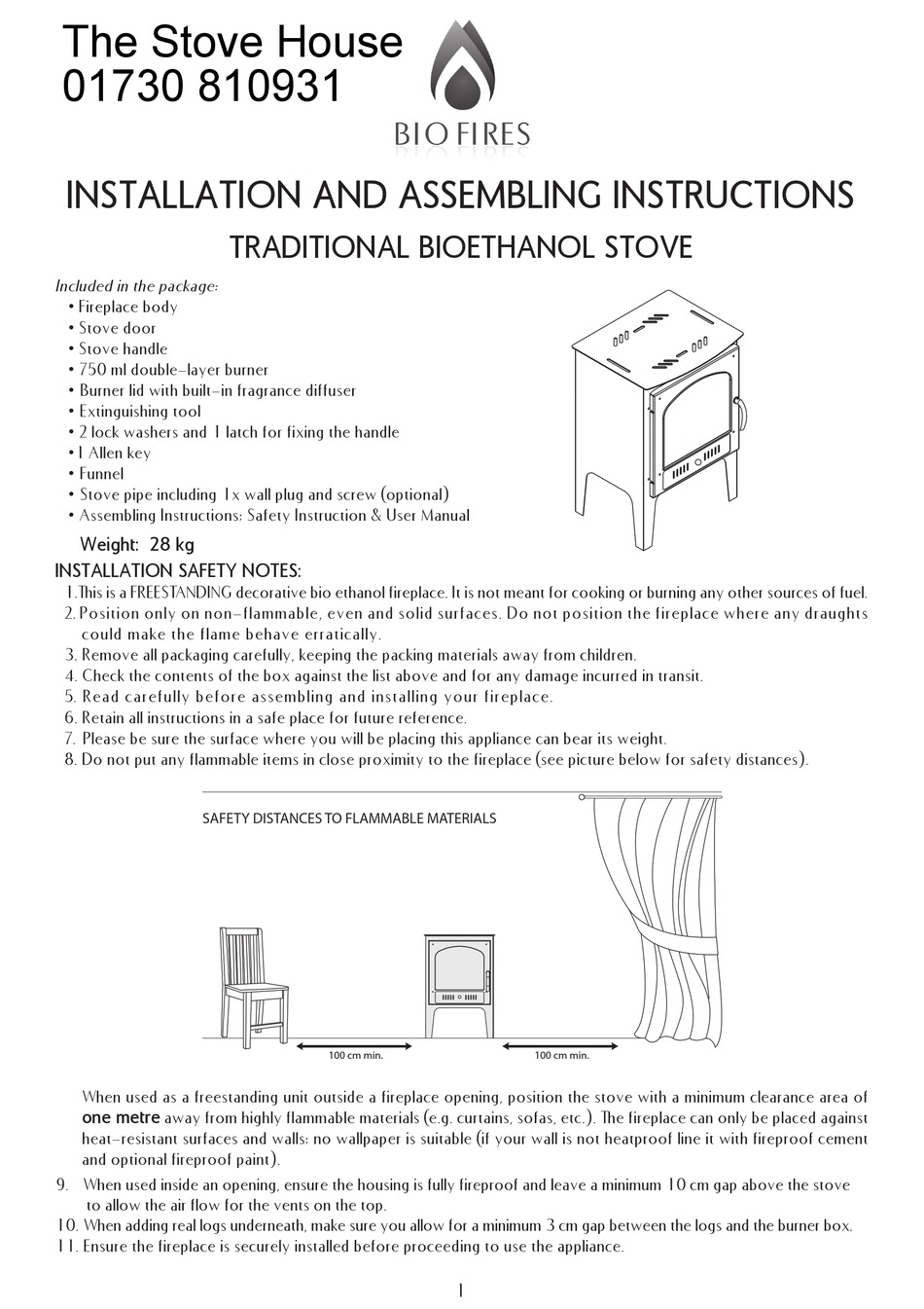 THE STOVE HOUSE BIO FIRES TRADITIONAL BIOETHANOL STOVE MANUAL Pdf