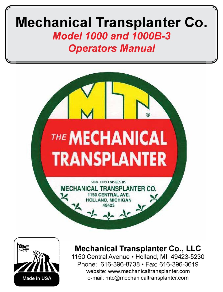 MECHANICAL TRANSPLANTER 1000 OPERATOR'S MANUAL Pdf Download ManualsLib