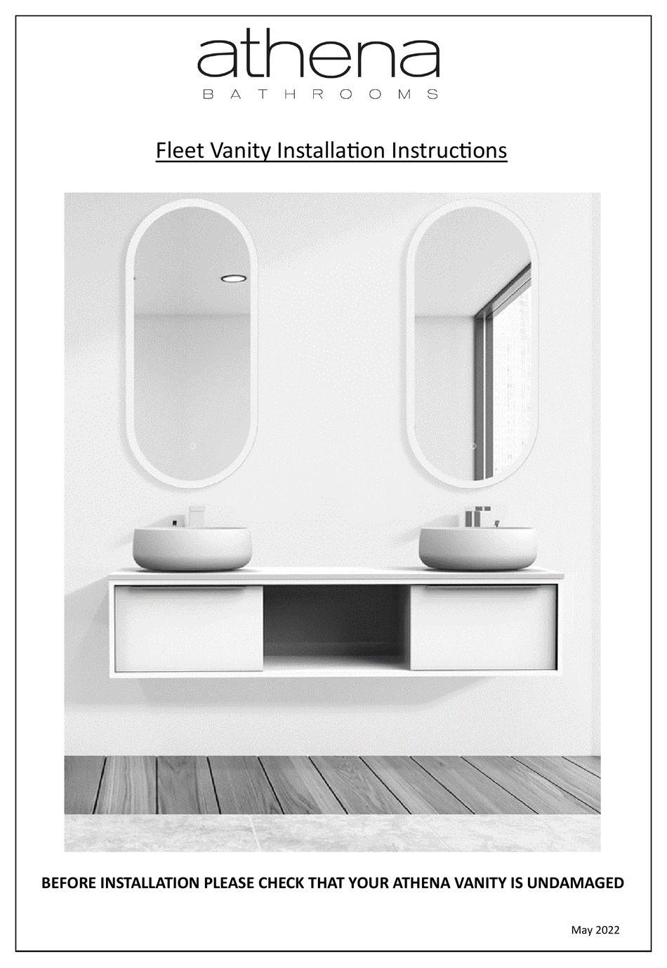 ATHENA BATHROOMS FLEET VANITY INSTALLATION INSTRUCTIONS MANUAL Pdf