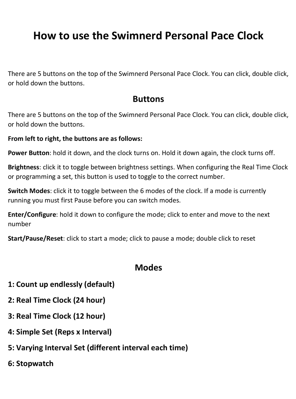SWIMNERD PERSONAL PACE CLOCK HOW TO USE Pdf Download ManualsLib