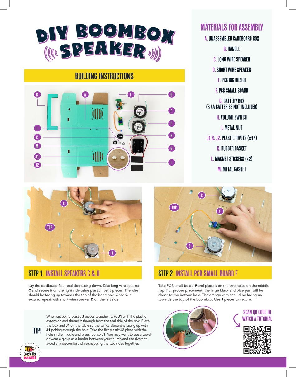 DOODLE HOG DIY BOOMBOX SPEAKER ASSEMBLY INSTRUCTIONS Pdf Download